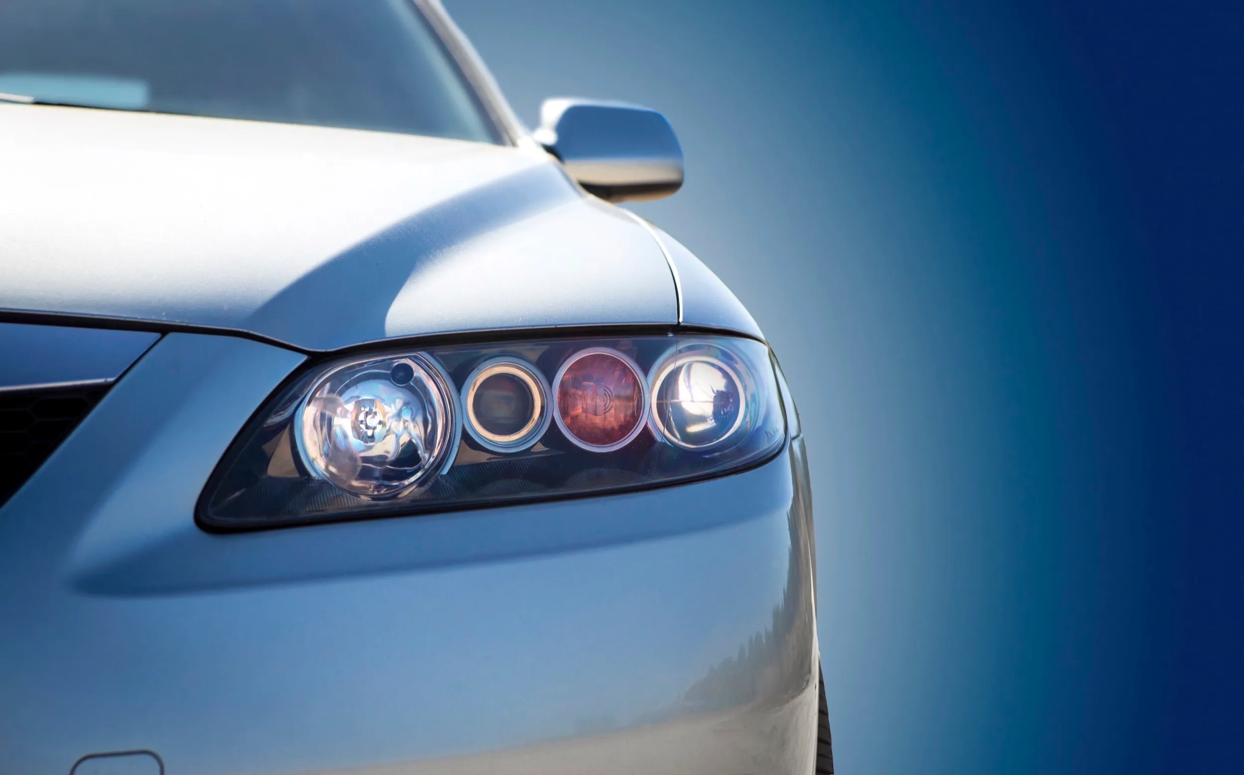 Close-up of a blue modern car