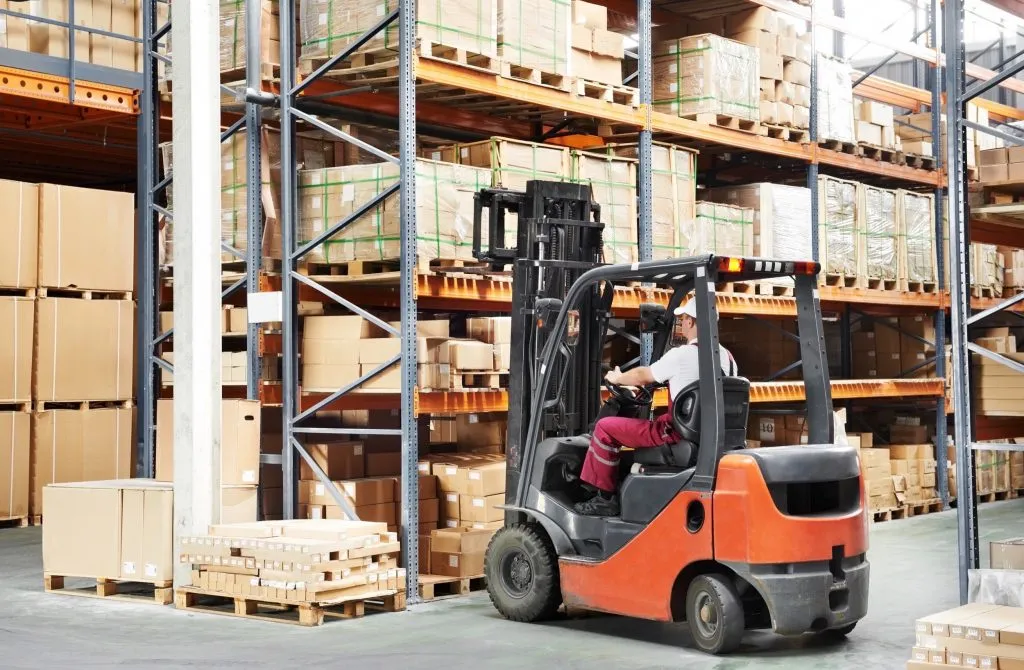 Forklift working in a warehouse